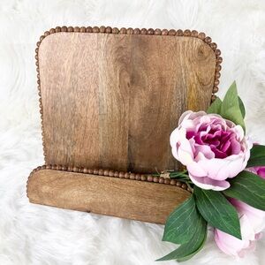 Wooden Boho Tablet/Cookbook Stand with Beaded Edge Accent